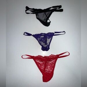 Victoria’s Secret Very Sexy Lace Thong Bundle 3 Pair Red Purple Black